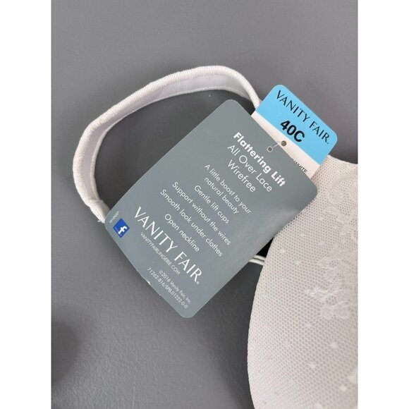 Vanity Fair 40C white full figure all over lace wire free flattering lift bra - Picture 4 of 6